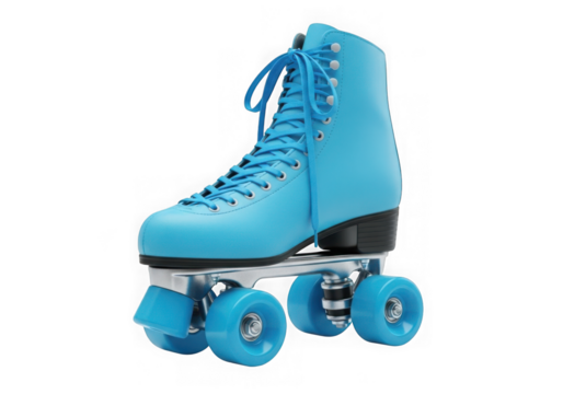Single light blue roller skate sport equipment isolated on transparent background