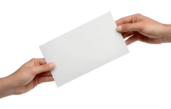 Male hand holding two blank sheets of paper (tickets, flyers, invitations, coupons, banknotes, etc.), transparent background, cut out - Powered by Adobe