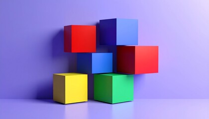 Fototapeta premium Colorful Cubes Stacked in a Playful Composition Against a Lilac Background