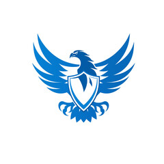 Obraz premium Blue eagle shield logo vector illustration for security and protection concept 4k image