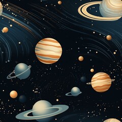 Abstract Planet Pattern in Deep Space with Orange and Blue Hues