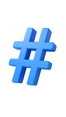 Obraz premium Blue hashtag symbol, social media trending topic, 3D render on transparent background