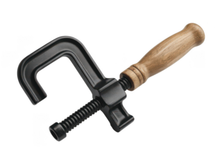 Vintage c clamp with wooden handle isolated on transparent background