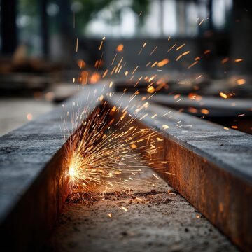 Welding Sparks Between Metal Beams