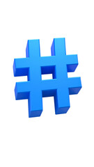 Obraz premium Blue hashtag symbol, 3D render for social media, trending topics on transparent background