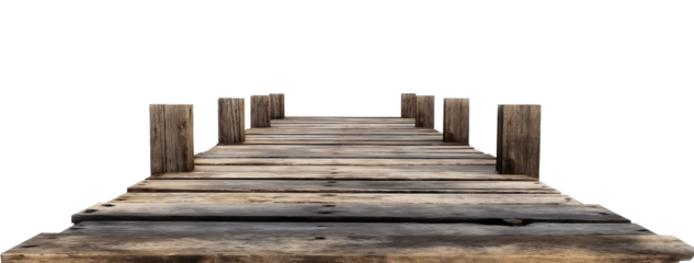 Weathered wooden pier on transparent background, cut out