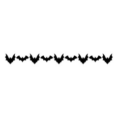 Halloween bat seamless border isolated on white background. Header for letters, websites, mailing lists. Bats for horror night holiday. Halloween black flying vampire bats