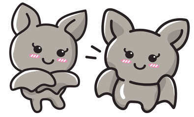 Cute mini bat characters with halloween blush and smile showing adorable charm and playful mood