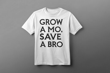 White t-shirt with black text slogan grow a mo save a bro