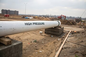 high pressure water pipe at construction site