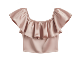 Elegant light pink off the shoulder ruffled crop top isolated on transparent background
