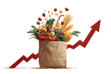 Grocery prices rising,  Food inflation concept.