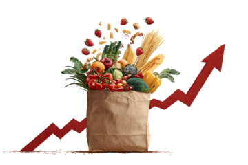 Grocery prices rising,  Food inflation concept.