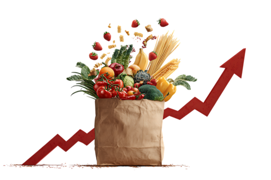 Grocery prices rising,  Food inflation concept.