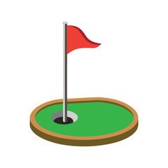Golf hole with red flag icon flat sport vector design.