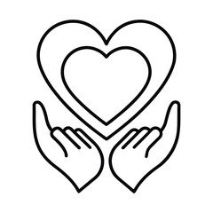 Hands Holding a Heart Symbolizing Love and Care in Minimal Line Art