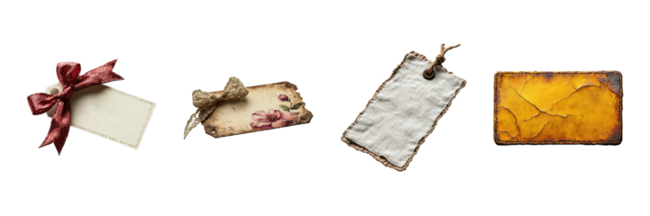 Vintage And Decorative Gift Tags Collection. Elegant Labels For Crafting And Personalization Isolated On Transparent Background