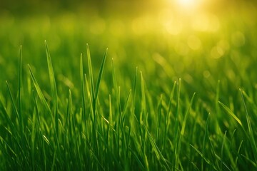 Obraz premium A Close-Up of Lush Green Grass Under the Gentle Glow of Sunlight