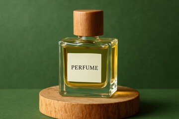 A Bottle of Perfume on a Green Canvas