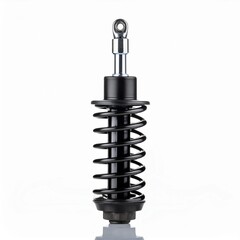 A black shock absorber with a coil spring design, commonly used in vehicles to enhance ride comfort and stability.