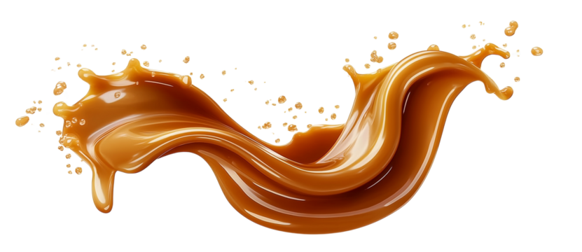 Delicious caramel splash on transparent background, cut out - Powered by Adobe