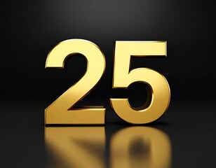 Golden number twenty-five on black background