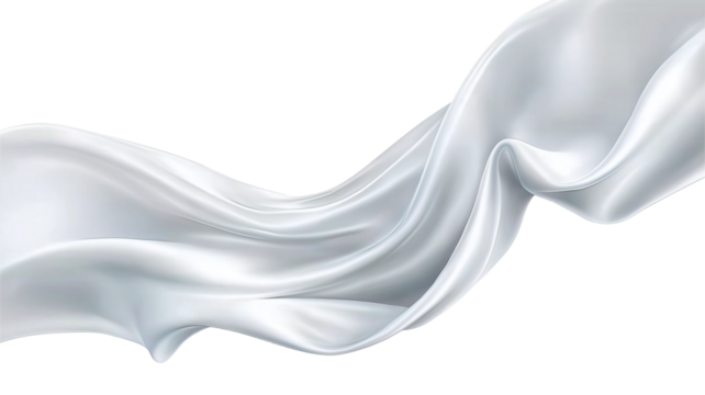 Floating elegant white fabric on transparent background, cut out