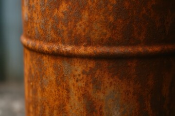 Fototapeta premium A close-up of a rusted metal barrel with a patterned surface, likely from years of exposure to the elements