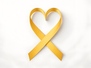 Yellow ribbon tied in a heart shape awareness ribbon