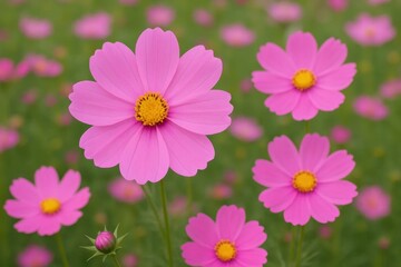Fototapeta premium A serene field of pink cosmos flowers blooming in harmony with nature