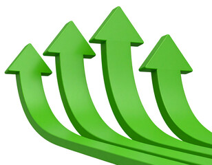 3d green arrows curving upward isolated on transparent background