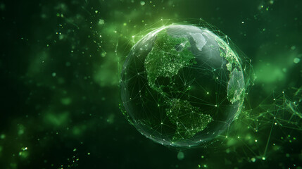 Obraz premium Hopeful green Earth floating in futuristic digital light space