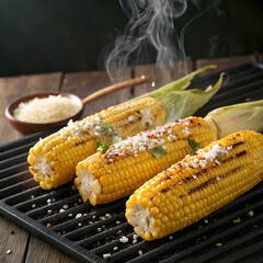 Grilled corn on the cob with grill lines, photorealistic PNG