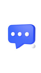 Blue speech bubble with ellipsis, communication, and notification concept on transparent background