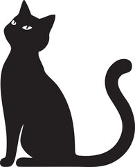 A cartoon black cat illustration with a cute tail and big eyes on a white background