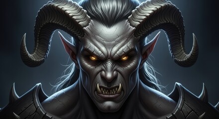 Intense Demon Gaze: Captivating Creature with Horns and Piercing Eyes