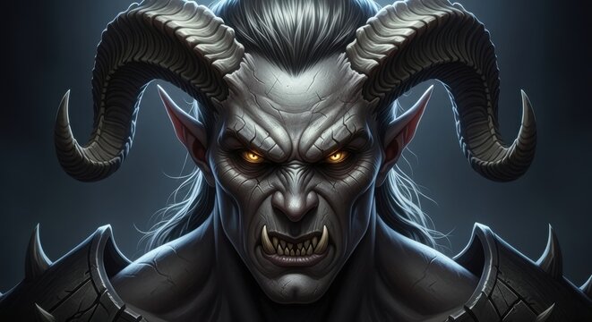 Intense Demon Gaze: Captivating Creature with Horns and Piercing Eyes