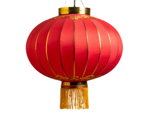 A traditional red lantern with golden accents and intricate patterns, perfect for Chi 
