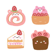 pink cake cream bread illustration vector watercolor with face