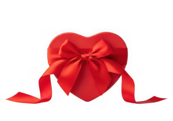 Heart shaped gift box with red ribbon bow isolated on transparent background