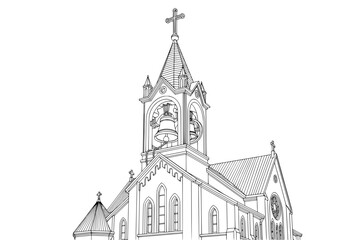 Fototapeta premium Elegant church architecture sketch with detailed facade and steeple, perfect for religious or historical projects.