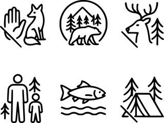 Fototapeta premium Respect the wild nature wildlife conservation line icon set 