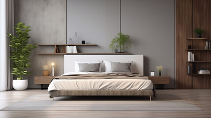 Modern Taupe Bedroom with Hanging Pendant Lights


