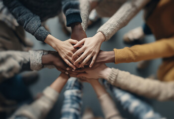 An overhead shot of diverse people from various backgrounds coming together in unity