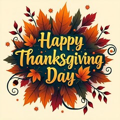 Thanksgiving Greeting Card Design with Pumpkins and Leaves