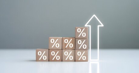 Growth and Progress: A visual representation of financial growth and progress is displayed through wooden blocks stacked with percentage symbols, complemented by an ascending arrow