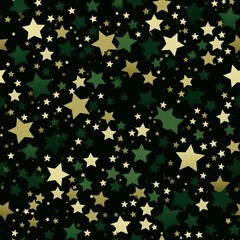 Starry Background with Gold and Green Shapes on Black Backdrop