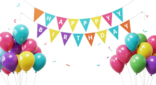 Celebrate joyfully with vibrant balloons and festive 'Happy Birthday' bunting for unforgettable party moments