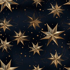 Elegant Golden Stars on Dark Blue, Festive Holiday Pattern