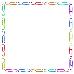 Square frame with watercolor colored paper clips, back to school copy space design.